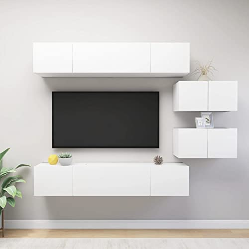 Snsowed 6-TLG. TV-Schrank-Set Weiß Holzwerkstoff, Wohnzimmer Möbel, Sideboard Wohnzimmer, Fernsehschrank, Tv Kommode, Tv Lowboard, Tv Möbel, Wohnwand - 3078726 von Snsowed