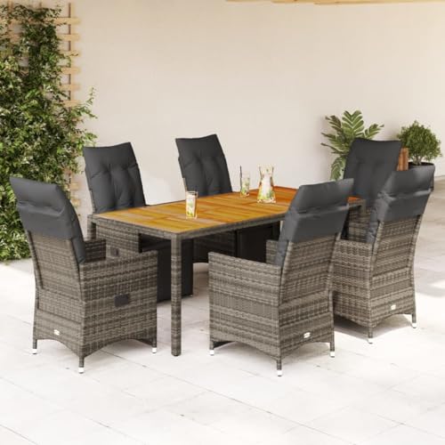 Snsowed 7-TLG. Garten-Bistro-Set mit Kissen Grau Poly Rattan, Balkonmöbel, Balkon Möbel, Balkon Sitzgruppe, Gartenmöbel, Sitzecke Garten, Balkonset, Terrassen Möbel - 3276889 von Snsowed