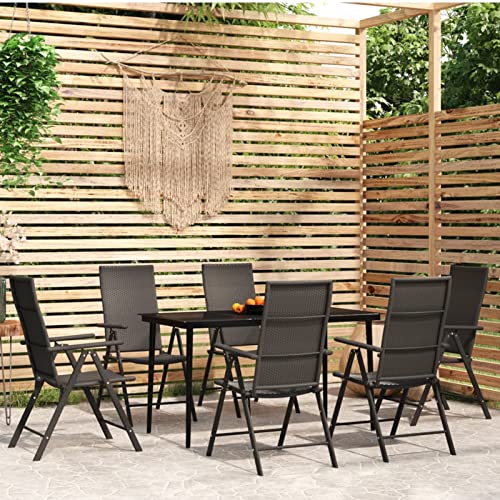 Snsowed 7-TLG. Garten-Essgruppe Schwarz, Esstisch Mit Stühlen Set, Gartenmöbel Sitzgruppe, Balkon Möbel, Gartenlounge Set, Terrassenmöbel, Balkonmöbel Set - 3099110 von Snsowed