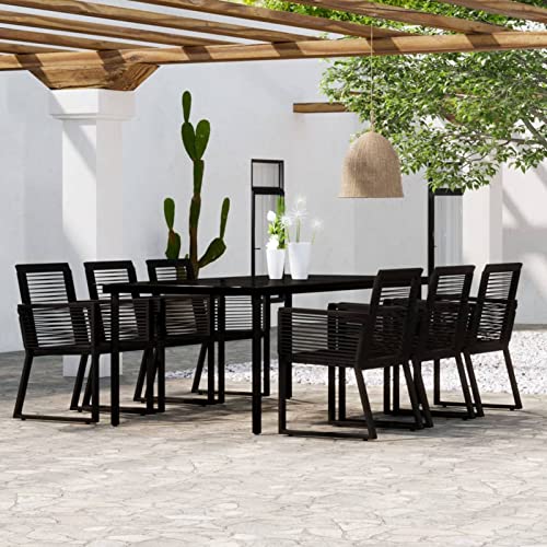 Snsowed 7-TLG. Garten-Essgruppe Schwarz, Esstisch Mit Stühlen Set, Gartenmöbel Sitzgruppe, Balkon Möbel, Gartenlounge Set, Terrassenmöbel, Balkonmöbel Set - 3099153 von Snsowed