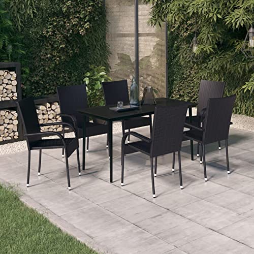 Snsowed 7-TLG. Garten-Essgruppe Schwarz, Esstisch Mit Stühlen Set, Gartenmöbel Sitzgruppe, Balkon Möbel, Gartenlounge Set, Terrassenmöbel, Balkonmöbel Set - 3099398 von Snsowed