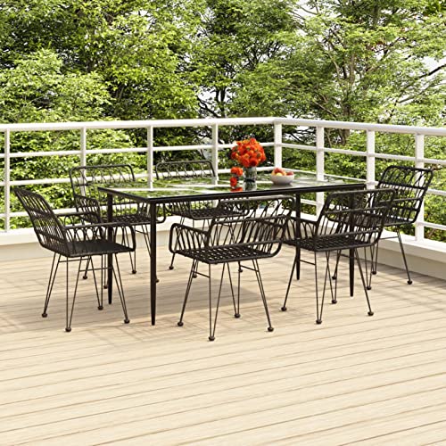 Snsowed 7-TLG. Garten-Essgruppe Schwarz Poly Rattan, Esstisch Mit Stühlen Set, Gartenmöbel Sitzgruppe, Balkon Möbel, Gartenlounge Set, Terrassenmöbel, Balkonmöbel Set - 3157856 von Snsowed