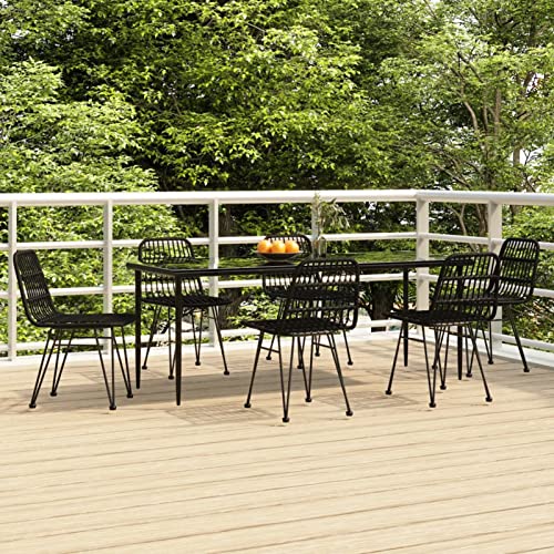 Snsowed 7-TLG. Garten-Essgruppe Schwarz Poly Rattan, Esstisch Mit Stühlen Set, Gartenmöbel Sitzgruppe, Balkon Möbel, Gartenlounge Set, Terrassenmöbel, Balkonmöbel Set - 3157885 von Snsowed