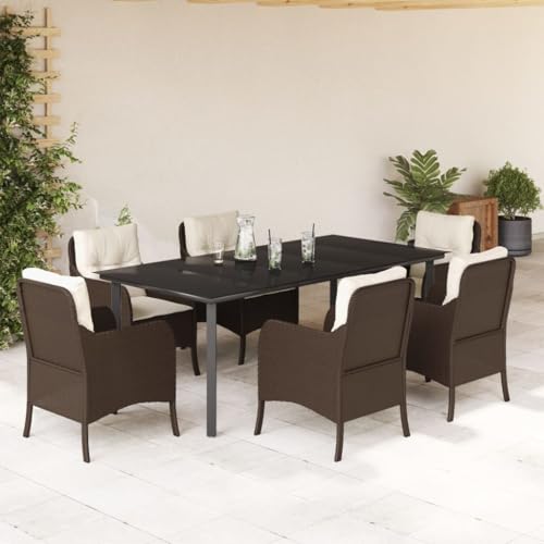 Snsowed 7-TLG. Garten-Essgruppe mit Kissen Braun Poly Rattan, Esstisch Mit Stühlen Set, Gartenmöbel Sitzgruppe, Balkon Möbel, Gartenlounge Set, Terrassenmöbel, Balkonmöbel Set - 3211946 von Snsowed