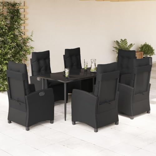 Snsowed 7-TLG. Garten-Essgruppe mit Kissen Schwarz Poly Rattan, Esstisch Mit Stühlen Set, Gartenmöbel Sitzgruppe, Balkon Möbel, Gartenlounge Set, Terrassenmöbel, Balkonmöbel Set - 3212748 von Snsowed