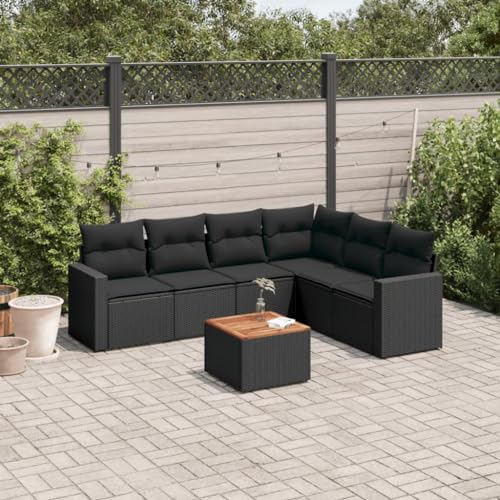 Snsowed 7-TLG. Garten-Sofagarnitur mit Kissen Schwarz Poly Rattan, Lounge Gartenmöbel Set, Möbelsets, Balkon Möbel, Gartenlounge, Gartensofa - 3224137 von Snsowed