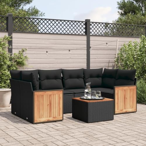 Snsowed 7-TLG. Garten-Sofagarnitur mit Kissen Schwarz Poly Rattan, Lounge Gartenmöbel Set, Möbelsets, Balkon Möbel, Gartenlounge, Gartensofa - 3259878 von Snsowed