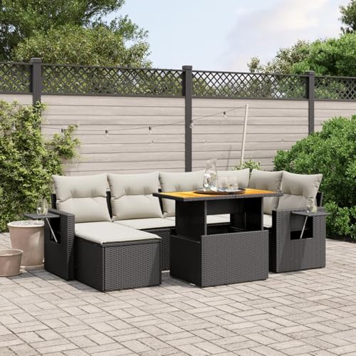 Snsowed 7-TLG. Garten-Sofagarnitur mit Kissen Schwarz Poly Rattan, Lounge Gartenmöbel Set, Möbelsets, Balkon Möbel, Gartenlounge, Gartensofa - 3275702 von Snsowed