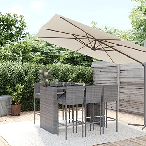 Snsowed 7-TLG. Gartenbar-Set mit Kissen, Outdoor Möbel Wetterfest, Gartenmöbel Set, Bartisch Set, Outdoor Bar, Gartenbar Outdoor, Grau Poly Rattan von Snsowed