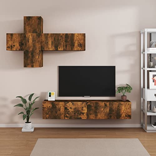 Snsowed 7-TLG. TV-Schrank-Set Räuchereiche Holzwerkstoff, Wohnzimmer Möbel, Sideboard Wohnzimmer, Fernsehschrank, Tv Kommode, Tv Lowboard, Tv Möbel, Wohnwand - 3114515 von Snsowed
