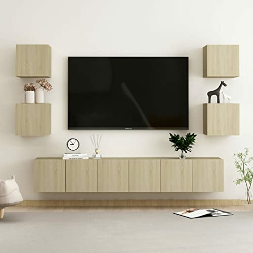 Snsowed 7-TLG. TV-Schrank-Set Sonoma-Eiche Holzwerkstoff, Wohnzimmer Möbel, Sideboard Wohnzimmer, Fernsehschrank, Tv Kommode, Tv Lowboard, Tv Möbel, Wohnwand - 3078976 von Snsowed