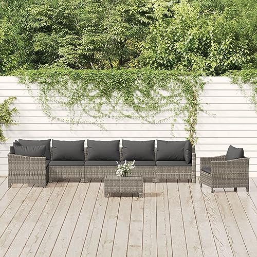 Snsowed 8-TLG. Garten-Lounge-Set mit Kissen Grau Poly Rattan, Lounge Gartenmöbel Set, Terassenmöbel Wetterfest, Loungemöbel Terrasse, Gartenlounge, Garten Loungemöbel Set, 3187285 von Snsowed