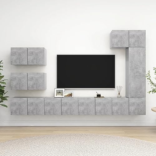 Snsowed 8-TLG. TV-Schrank-Set Betongrau Holzwerkstoff, Wohnzimmer Möbel, Sideboard Wohnzimmer, Fernsehschrank, Tv Kommode, Tv Lowboard, Tv Möbel, Wohnwand - 3079136 von Snsowed