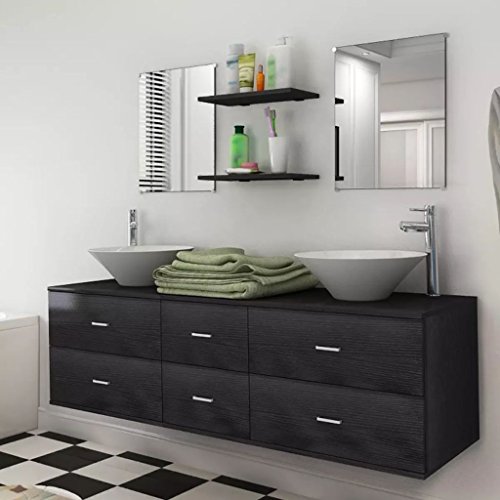 Snsowed 9-TLG. Badmöbel-Set mit Waschbecken und Wasserhahn, Badezimmer Möbel, Waschtisch Set, Schwarz von Snsowed
