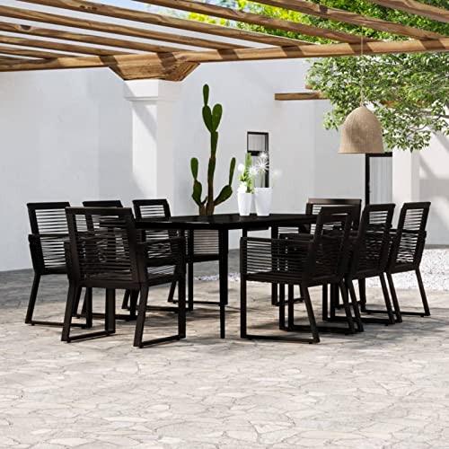 Snsowed 9-TLG. Garten-Essgruppe Schwarz, Esstisch Mit Stühlen Set, Gartenmöbel Sitzgruppe, Balkon Möbel, Gartenlounge Set, Terrassenmöbel, Balkonmöbel Set - 3099160 von Snsowed
