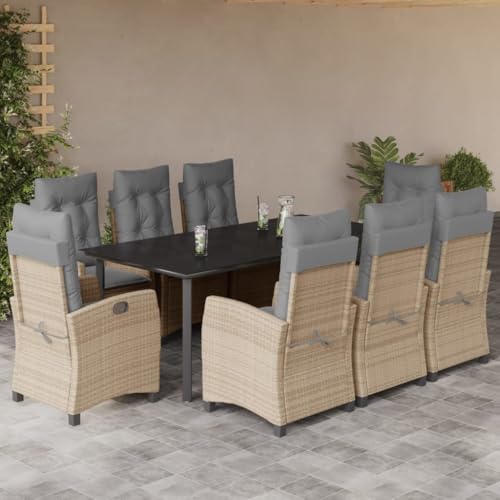 Snsowed 9-TLG. Garten-Essgruppe mit Kissen Beigemischung Poly Rattan, Esstisch Mit Stühlen Set, Gartenmöbel Sitzgruppe, Balkon Möbel, Gartenlounge Set, Terrassenmöbel, Balkonmöbel Set - 3212841 von Snsowed