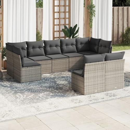 Snsowed 9-TLG. Garten-Sofagarnitur mit Kissen Grau Poly Rattan, Lounge Gartenmöbel Set, Möbelsets, Balkon Möbel, Gartenlounge, Gartensofa - 3218150 von Snsowed