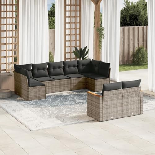 Snsowed 9-TLG. Garten-Sofagarnitur mit Kissen Grau Poly Rattan, Lounge Gartenmöbel Set, Möbelsets, Balkon Möbel, Gartenlounge, Gartensofa - 3226291 von Snsowed