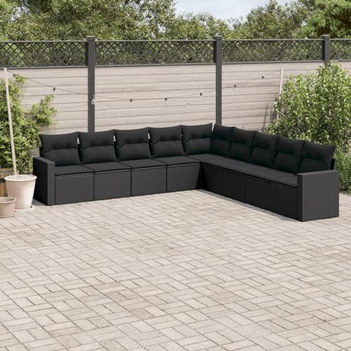 Snsowed 9-TLG. Garten-Sofagarnitur mit Kissen Schwarz Poly Rattan, Lounge Gartenmöbel Set, Möbelsets, Balkon Möbel, Gartenlounge, Gartensofa - 3219075 von Snsowed