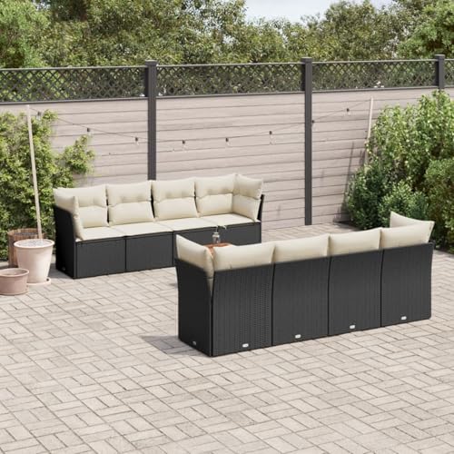Snsowed 9-TLG. Garten-Sofagarnitur mit Kissen Schwarz Poly Rattan, Lounge Gartenmöbel Set, Möbelsets, Balkon Möbel, Gartenlounge, Gartensofa - 3255853 von Snsowed