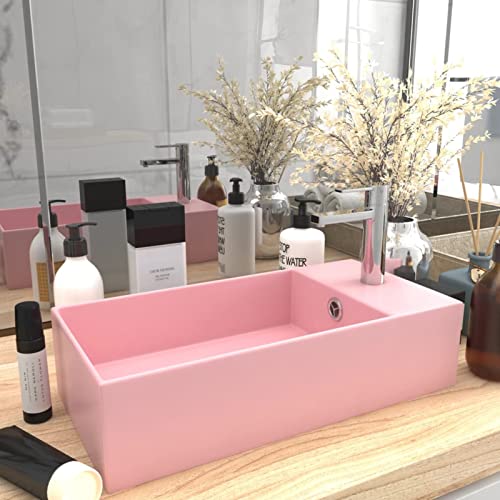 Snsowed Badezimmer-Waschbecken mit Überlauf, Aufsatzwaschbecken, Waschtisch, Aufsatzwaschtisch, Wash Basin, Badmöbel, Bathroom Sink, Keramik Matt Rosa von Snsowed
