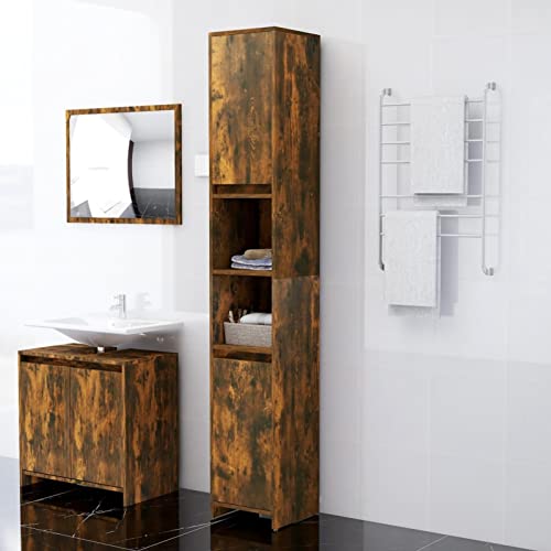 Snsowed Badezimmerschrank, Badschrank, Badezimmer Möbel, Badmöbel Für Kleine Bäder, Räuchereiche 30x30x183,5 cm Holzwerkstoff von Snsowed