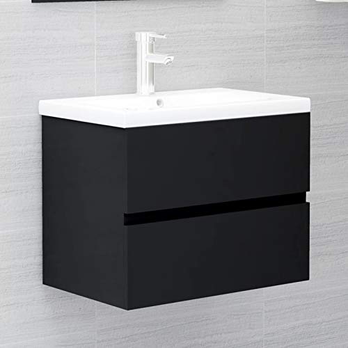 Snsowed Badmöbel-Set, Badezimmer Möbel, Waschtisch Set, Schwarz Spanplatte von Snsowed