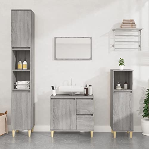 Snsowed Badschrank Grau Sonoma 30x30x100 cm Holzwerkstoff Bad Kommode, Badezimmer Möbel, Badzimmer Schrank, Aufbewahrungsschrank, Bad Schrank - 819810 von Snsowed