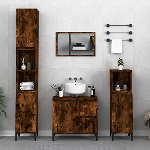 Snsowed Badschrank Räuchereiche 30x30x190 cm Holzwerkstoff Bad Kommode, Badezimmer Möbel, Badzimmer Schrank, Aufbewahrungsschrank, Bad Schrank - 819801 von Snsowed