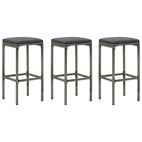 Snsowed Barhocker mit Kissen 3 STK Barstuhl, Bar Chair, Bar Stools, Tresenstuhl, Barstool, Thekenhocker, Küchenhocker, Tresenhocker, Grau Poly Rattan von Snsowed