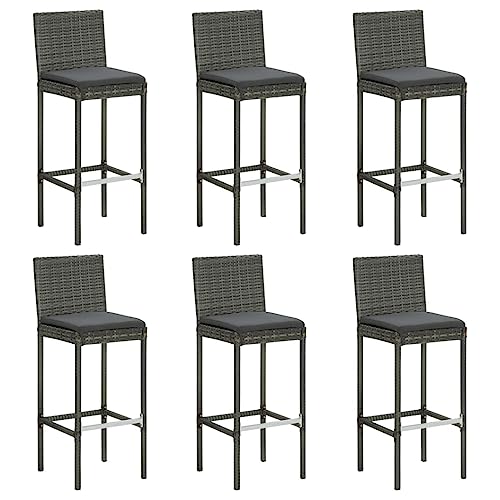 Snsowed Barhocker mit Kissen 6 STK Barstuhl, Bistrohocker, Tresenhocker, Thekenhocker, Barstools, Bar Hocker, Bar Stools, Bar Chair, Grau Poly Rattan von Snsowed