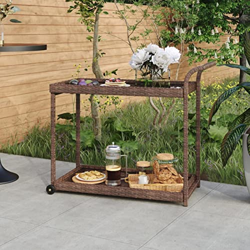 Snsowed Barwagen Braun 100x45x83 cm Poly Rattan, Hausbar, Servierwagen, Bar Cart, Getränkewagen, Barschrank, Bar Regal 316665 von Snsowed