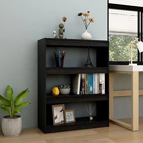 Snsowed Bücherregal/Raumteiler Schwarz 100x30x103 cm Kiefer Massivholz, Bookshelf, Regalbrett, Book Shelf, Bücher Regal, Deko Regal Wohnzimmer, Standregal - 808217 von Snsowed