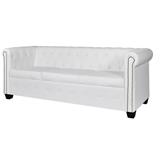 Snsowed Chesterfield Sofa 3-Sitzer, Schlafsofa, Schlafcouch, Sofa Bed, Sofas & Couches, Relaxsofa, Kunstleder Weiß von Snsowed