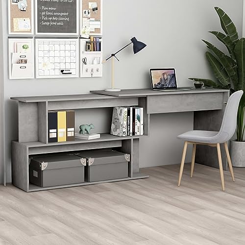 Snsowed Eckschreibtisch Betongrau 200x50x76 cm Holzwerkstoff, Gaming Tisch, Computertisch, Computer Desk, Office Table, Bürotisch, Arbeitstisch, Nähtisch, Pc Tisch von Snsowed