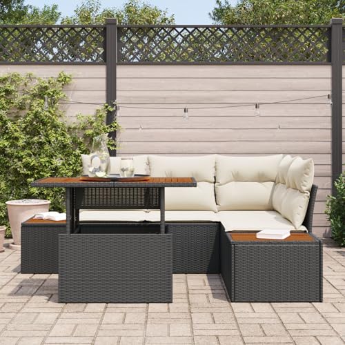 Snsowed Garten Sofa Set 5-teilig Schwarz Rattan Garten Ecksofa, Balkonmöbel Set, Gartenmöbel Set, Gartenlounge Set, Terassenmöbel, Loungemöbel Terrasse - 3350064 von Snsowed