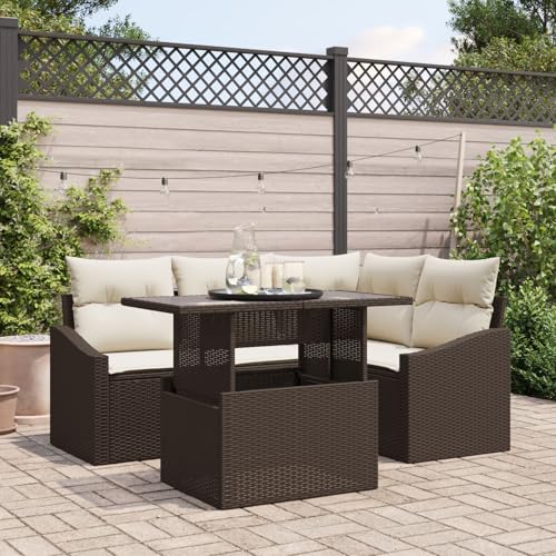 Snsowed Garten-Sofa-Set Set von 5 Braun Rattan Garten-Ecksofa, Balkonmöbel Set, Gartenmöbel Set, Gartenlounge Set, Terassenmöbel, Loungemöbel Terrasse - 3357731 von Snsowed