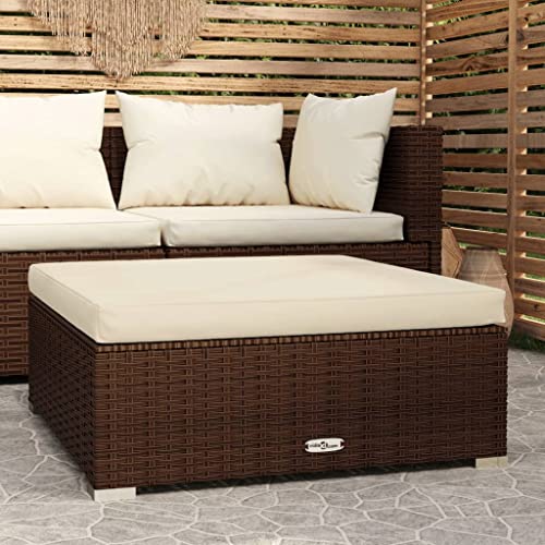 Snsowed Gartenhocker mit Kissen, Hocker Outdoor, Gartenmöbel, Sitzhocker, Beistelltisch Outdoor, Pflanzen Hocker, Blumenhocker, Braun 70x70x30 cm Poly Rattan von Snsowed