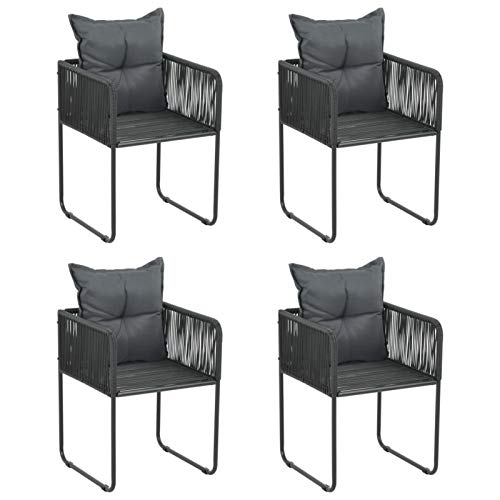 Snsowed Gartenstühle 4 STK. mit Kissen, Hochlehner, Campingstühle, Lehnstühle, Wetterfest Stuhl, Garden Chair, Poly Rattan Schwarz von Snsowed