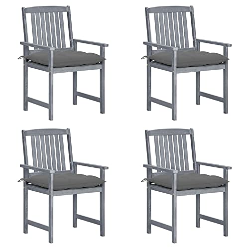 Snsowed Gartenstühle mit Kissen, Hochlehner, Campingstühle, Balkonstühle, Lehnstühle, Wetterfest Stuhl, Garden Chair, Gartenmöbel, 4 STK. Grau Massivholz Akazie von Snsowed