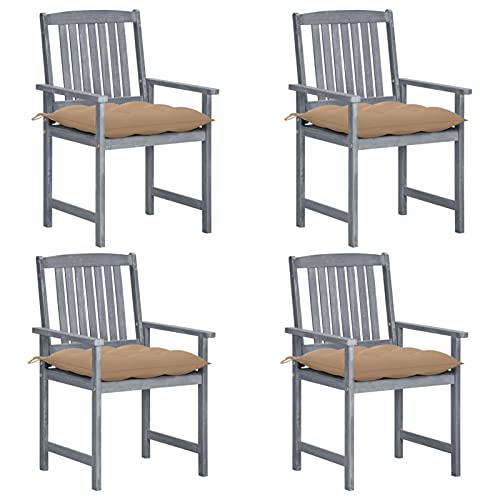 Snsowed Gartenstühle mit Kissen, Hochlehner, Campingstühle, Lehnstühle, Wetterfest Stuhl, Garden Chair, Gartenmöbel, 4 STK. Grau Massivholz Akazie Snsowed Gartenstühle mit Kissen, Hochlehner, Campingstühle, Lehnstühle, Wetterfest Stuhl, Garden Chair, Gartenmöbel, 4 STK. Grau Massivholz Akazie von Snsowed