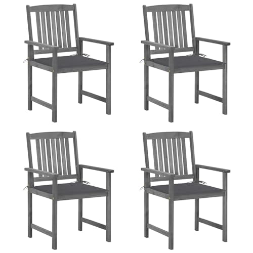 Snsowed Gartenstühle mit Kissen, Hochlehner, Garden Chair, Gartenmöbel, Campingstühle, Balkon Stuhl, Wetterfest Stuhl, Lehnstühle, 4 STK. Grau Massivholz Akazie von Snsowed