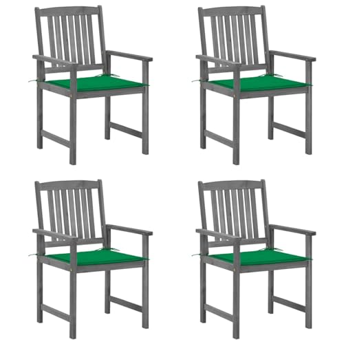 Snsowed Gartenstühle mit Kissen, Hochlehner, Garden Chair, Gartenmöbel, Wetterfest Stuhl, Campingstühle, Lehnstühle, 4 STK. Grau Massivholz Akazie von Snsowed