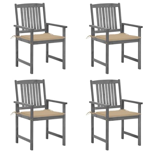 Snsowed Gartenstühle mit Kissen, Hochlehner, Garden Chair, Gartenmöbel, Wetterfest Stuhl, Lehnstühle, Campingstühle, 4 STK. Grau Massivholz Akazie Snsowed Gartenstühle mit Kissen, Hochlehner, Garden Chair, Gartenmöbel, Wetterfest Stuhl, Lehnstühle, Campingstühle, 4 STK. Grau Massivholz Akazie von Snsowed