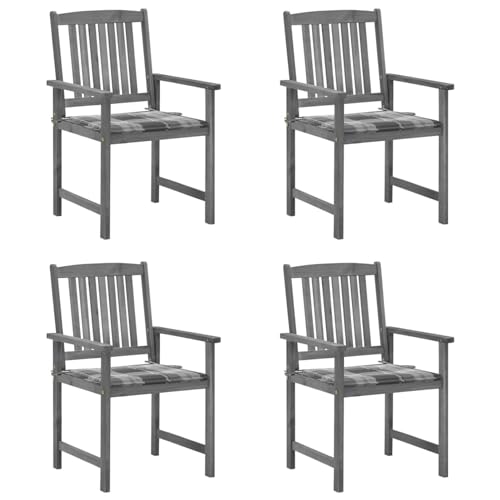 Snsowed Gartenstühle mit Kissen, Hochlehner, Lehnstühle, Campingstühle, Sonnenstuhl, Balkon Stuhl, Wetterfest Stuhl, Garden Chair, Gartenmöbel, 4 STK. Grau Massivholz Akazie von Snsowed