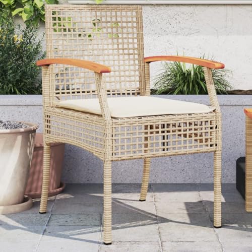 Snsowed Gartenstühle mit Kissen 2 STK. Beige Poly Rattan Akazienholz, Gartenmöbel, Terrassenstühle, Balkon Sessel, Balkon Stühle, Balkonstuhl, Garten Stühle Für Draussen - 366249 von Snsowed
