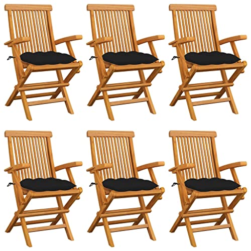 Snsowed Gartenstühle mit Schwarzen Kissen 6 STK. Massivholz Teak Gartensessel, Campingstuhl, Hochlehner, Balkonmöbel, Balkonstuhl, Terrassenstühle, Balkon Stuhl, 3062563 von Snsowed