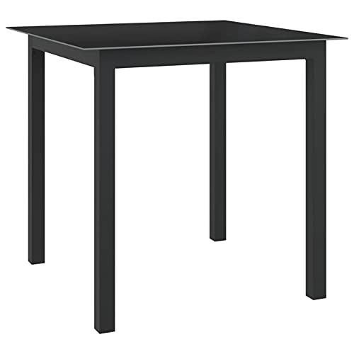 Snsowed Gartentisch, Bartisch, Balkontisch, Balkonmöbel Kleiner Balkon, Balkon Tisch, Beistelltisch, Schwarz 80x80x74 cm Aluminium und Glas von Snsowed