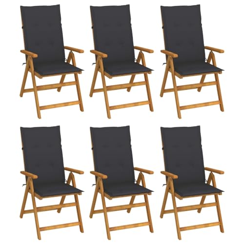 Snsowed Klappbare Gartenstühle 6 STK. mit Auflagen, Gartensessel, Campingstuhl, Hochlehner, Balkonmöbel, Balkonstuhl, Balkon Stuhl, Terrassenstühle, Massivholz Akazie von Snsowed