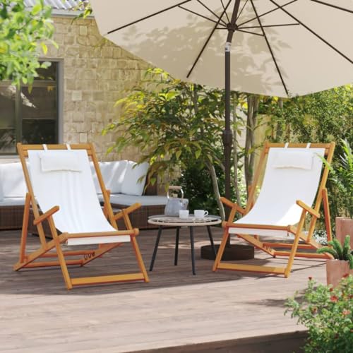 Snsowed Klappbare Strandstühle 2 STK. Creme Stoff, Hochlehner, Campingstühle, Lehnstühle, Wetterfest Stuhl, Garden Chair - 3214484 von Snsowed